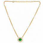 18K Gold Plated Green Onyx & Chrysoprase Floral Pendant Pearl Chain Necklace BIN1021