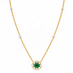 18K Gold Plated Green Onyx & Chrysoprase Floral Pendant Pearl Chain Necklace BIN1021