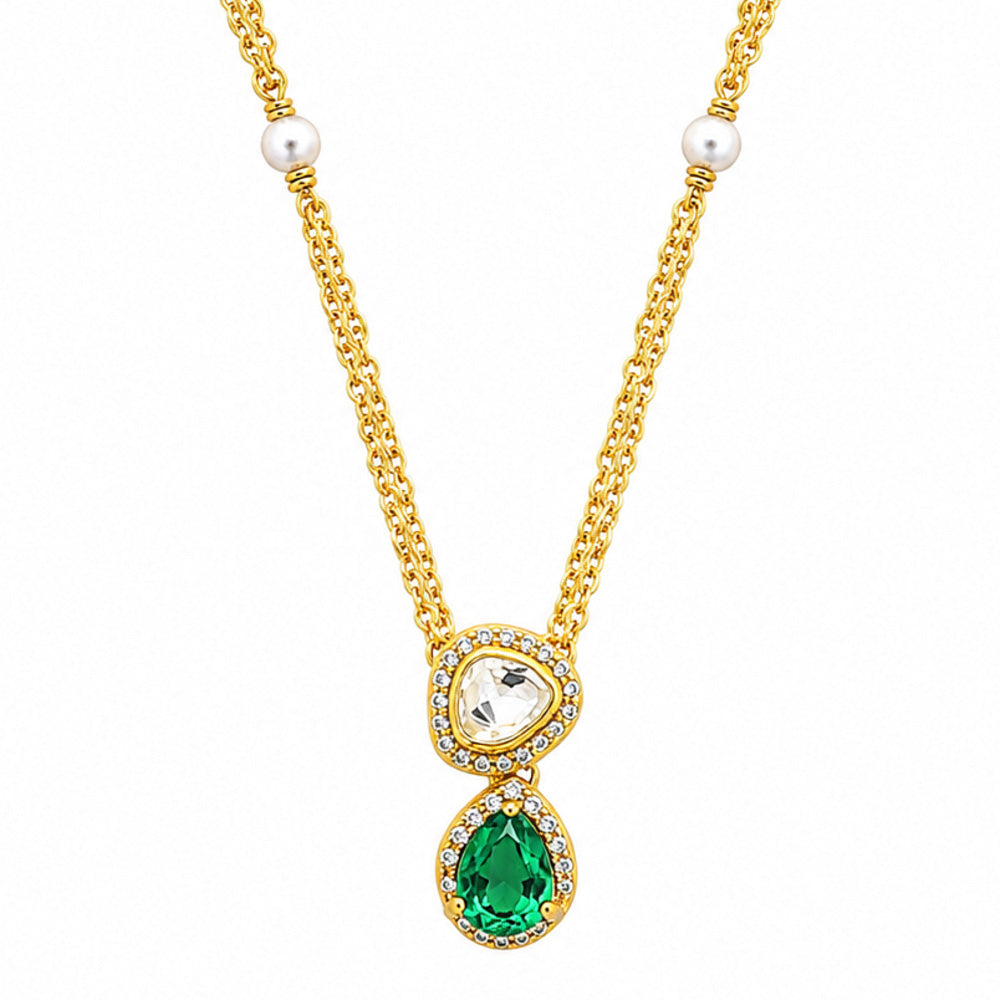 18K Gold Plated Emerald Green & White Teardrop Pendant Necklace Women BIN1022