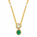 18K Gold Plated Emerald Green & White Teardrop Pendant Necklace Women BIN1022