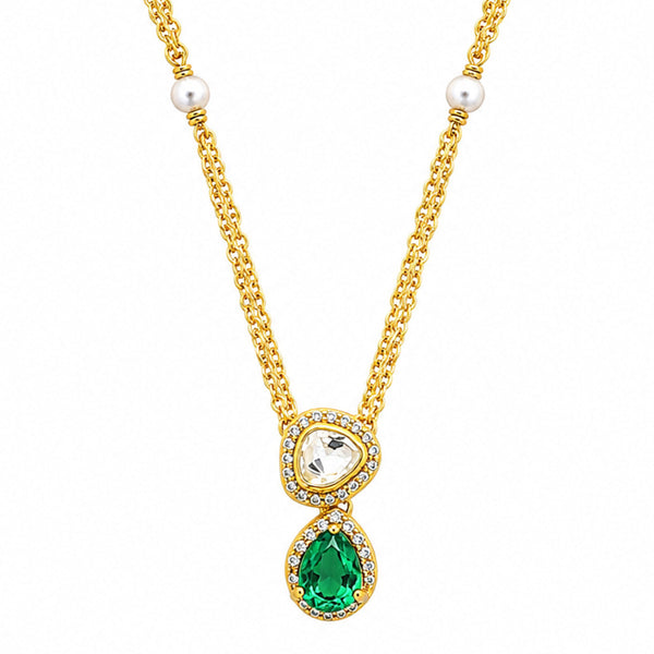 18K Gold Plated Emerald Green & White Teardrop Pendant Necklace Women BIN1022