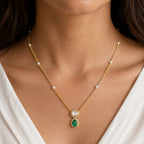 18K Gold Plated Emerald Green & White Teardrop Pendant Necklace Women BIN1022
