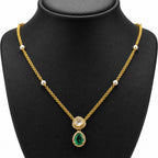 18K Gold Plated Emerald Green & White Teardrop Pendant Necklace Women BIN1022