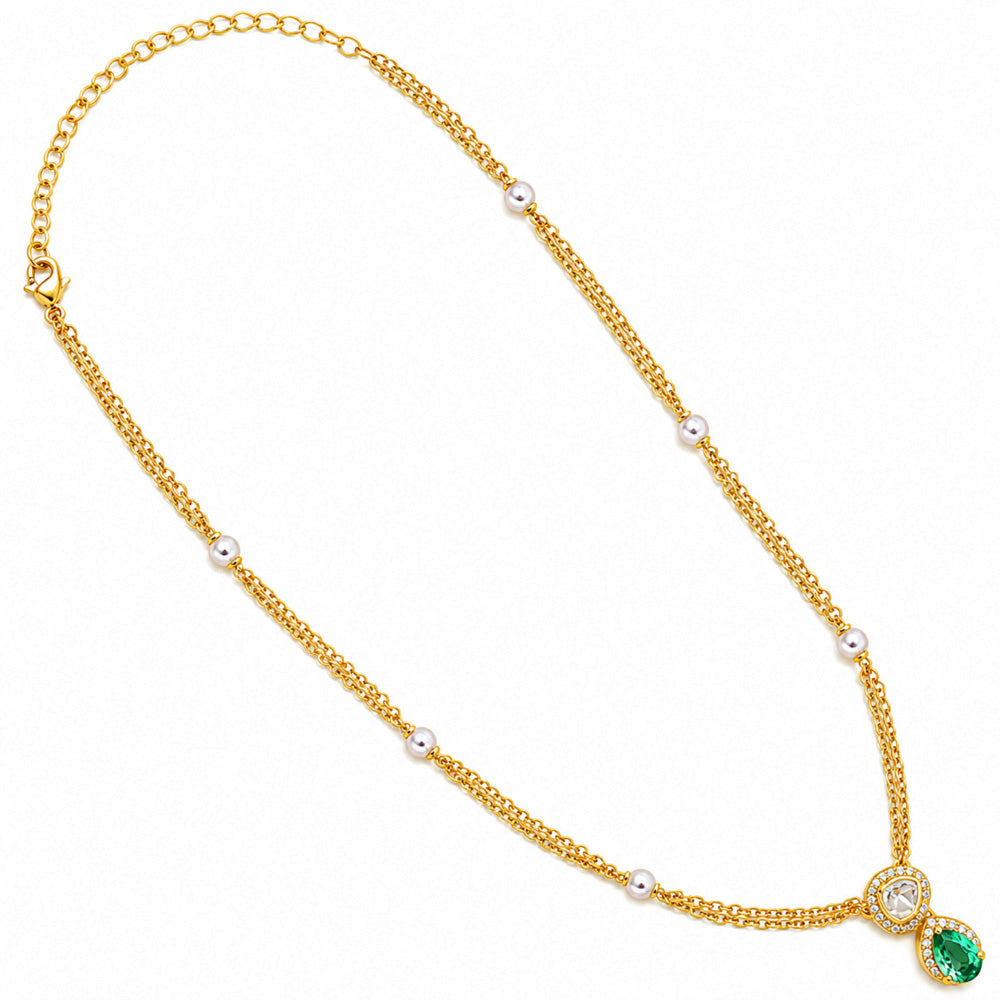 18K Gold Plated Emerald Green & White Teardrop Pendant Necklace Women BIN1022