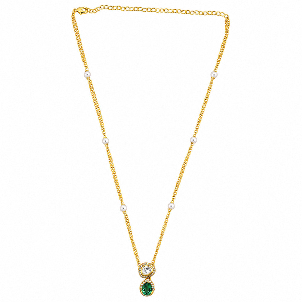 18K Gold Plated Emerald Green & White Teardrop Pendant Necklace Women BIN1022