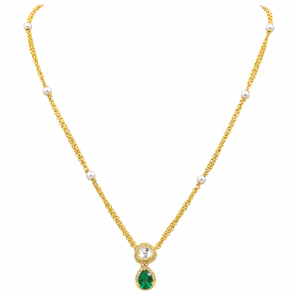 18K Gold Plated Emerald Green & White Teardrop Pendant Necklace Women BIN1022