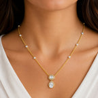 18K Gold Plated Emerald Green & White Teardrop Pendant Necklace Women BIN1022