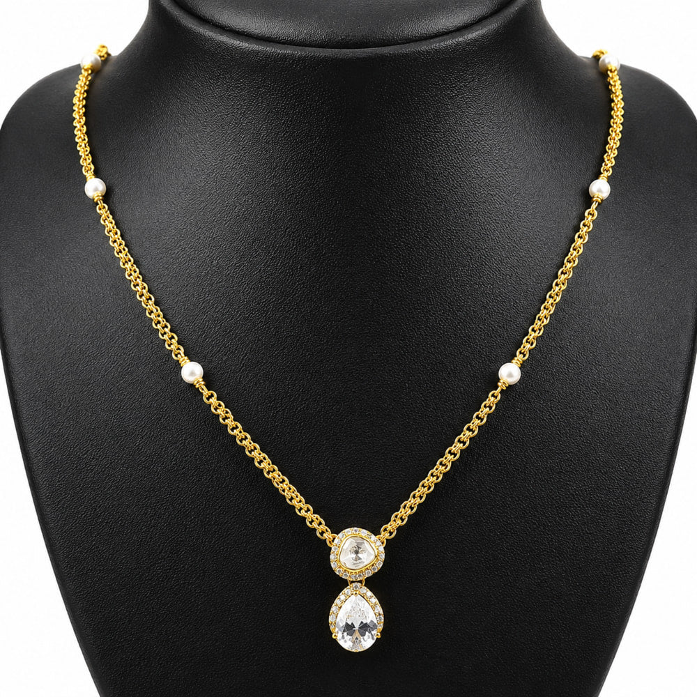 18K Gold Plated Emerald Green & White Teardrop Pendant Necklace Women BIN1022