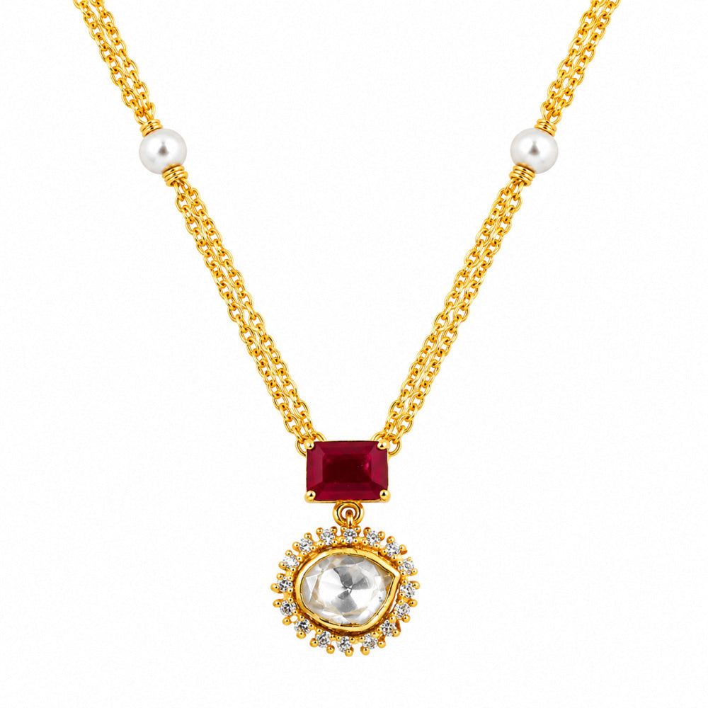 18K Gold Plated Ruby Red & Green Crystal Pendant Necklace for Women BIN1023