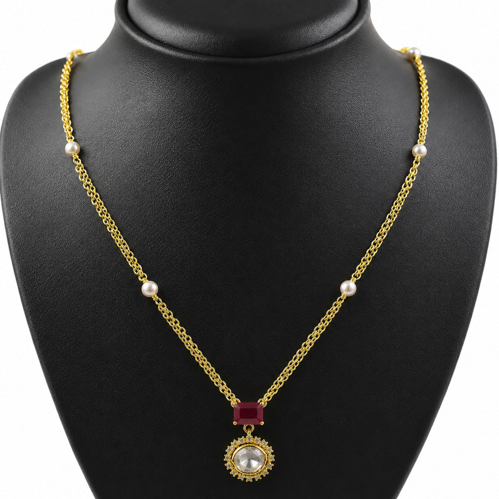 18K Gold Plated Ruby Red & Green Crystal Pendant Necklace for Women BIN1023