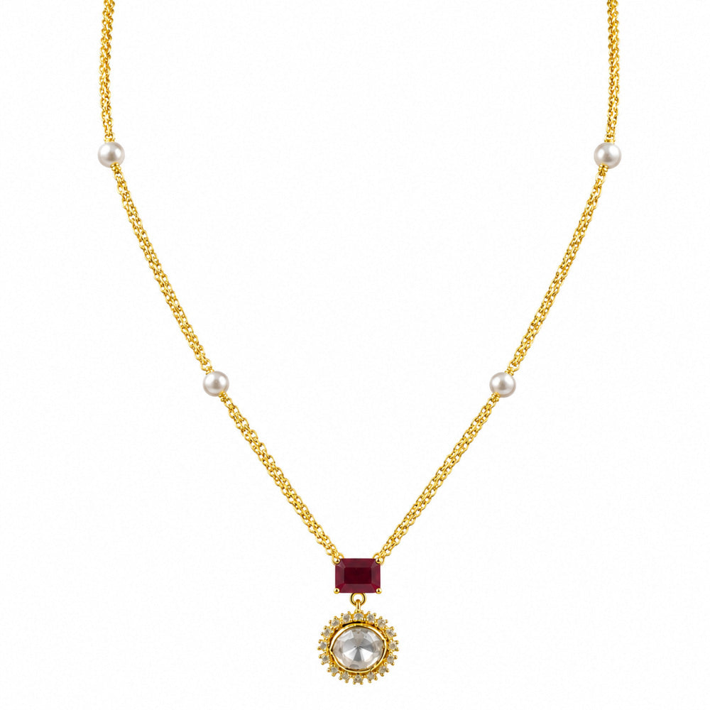 18K Gold Plated Ruby Red & Green Crystal Pendant Necklace for Women BIN1023