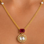 18K Gold Plated Ruby Red & Green Crystal Pendant Necklace for Women BIN1023