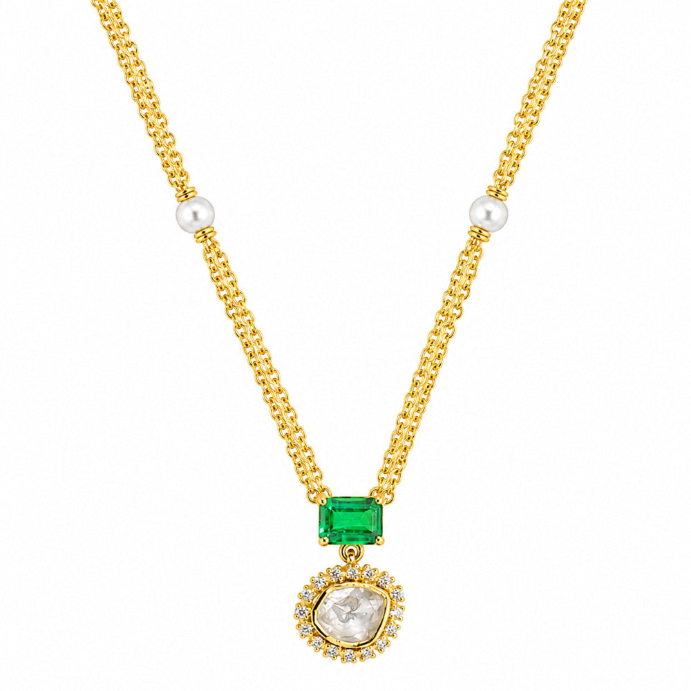 18K Gold Plated Ruby Red & Green Crystal Pendant Necklace for Women BIN1023