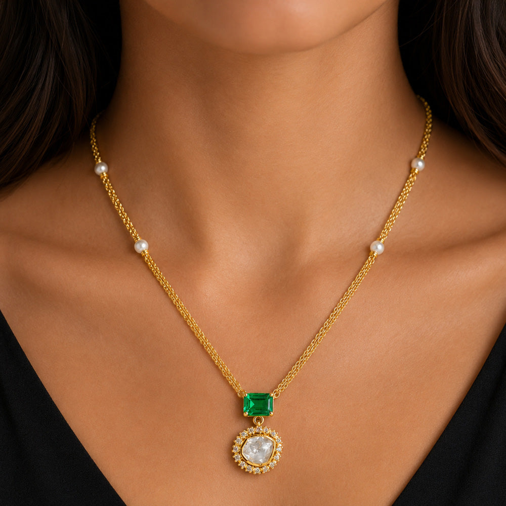 18K Gold Plated Ruby Red & Green Crystal Pendant Necklace for Women BIN1023