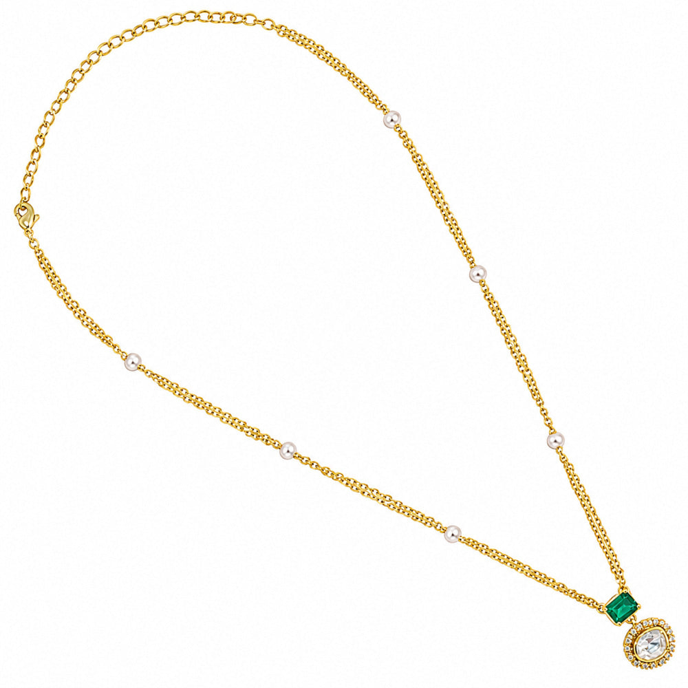 18K Gold Plated Ruby Red & Green Crystal Pendant Necklace for Women BIN1023