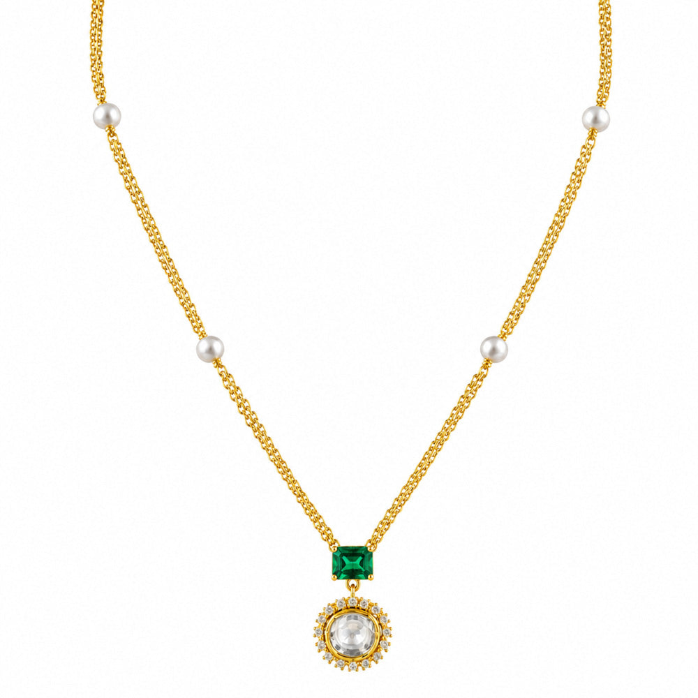 18K Gold Plated Ruby Red & Green Crystal Pendant Necklace for Women BIN1023