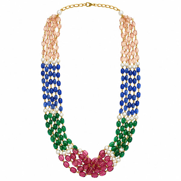 Multi Stone Beads Women Necklace Multicolour Multi-Strand, Beaded Design BIN1024
