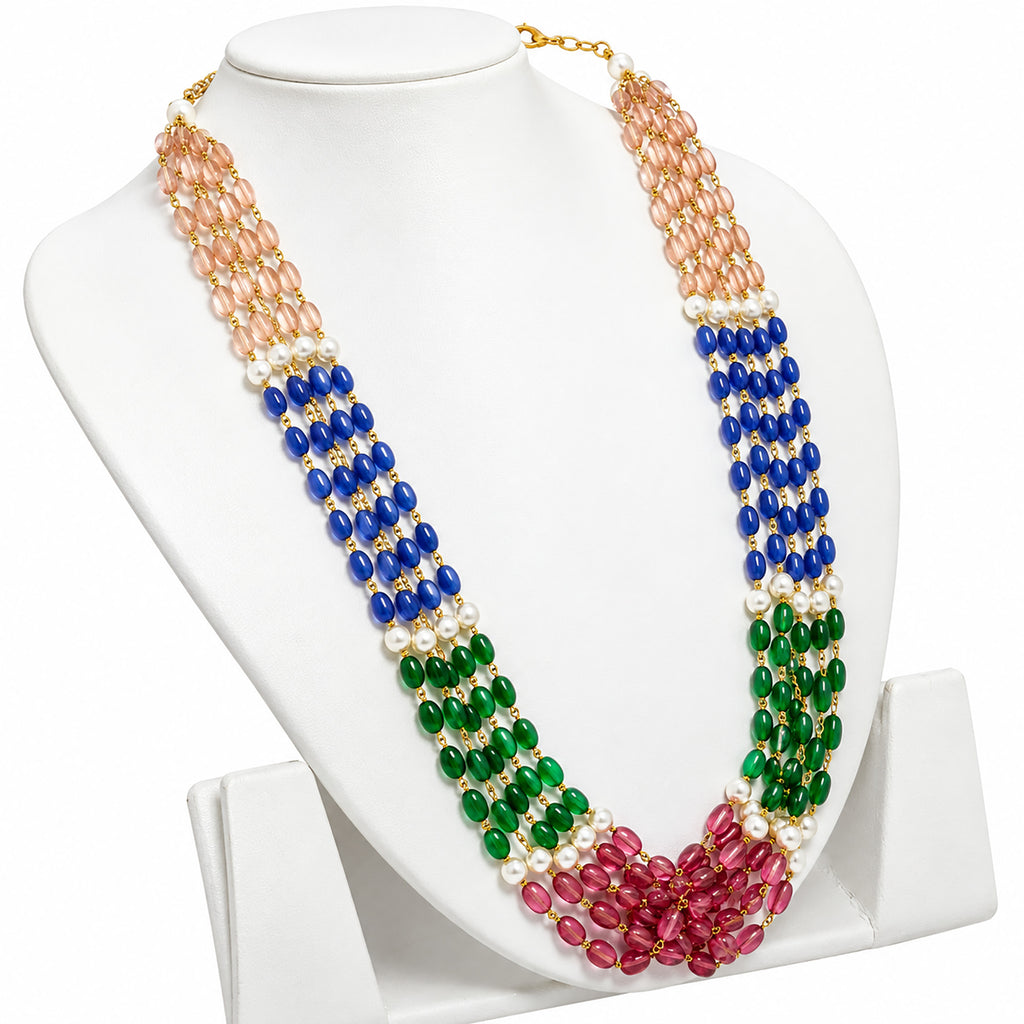 Multi Stone Beads Women Necklace Multicolour Multi-Strand, Beaded Design BIN1024