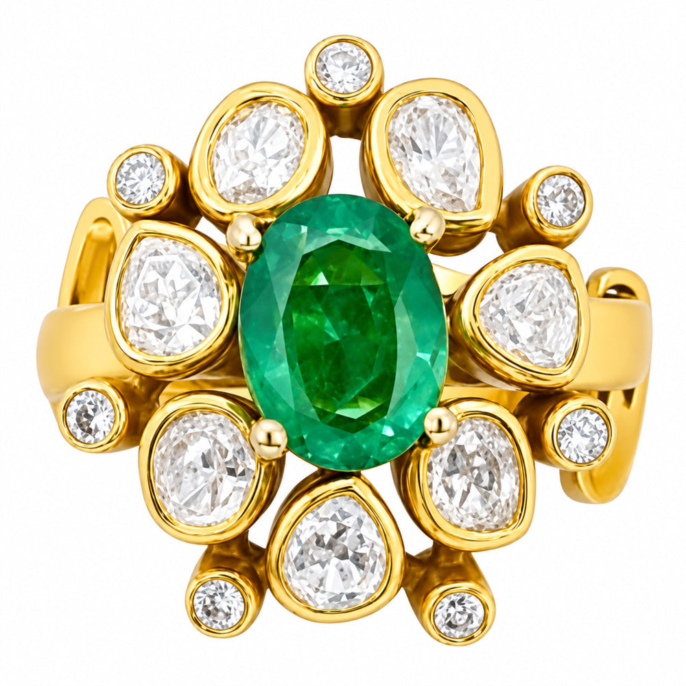 Adjustable 18K Gold Plated Green Gemstone Fashion Ring with Sparkling CZ Accents Size 5-10 BIR1002