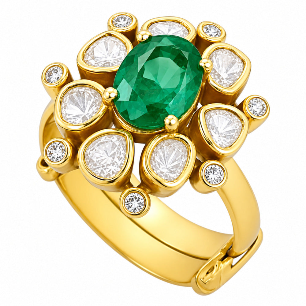 Adjustable 18K Gold Plated Green Gemstone Fashion Ring with Sparkling CZ Accents Size 5-10 BIR1002