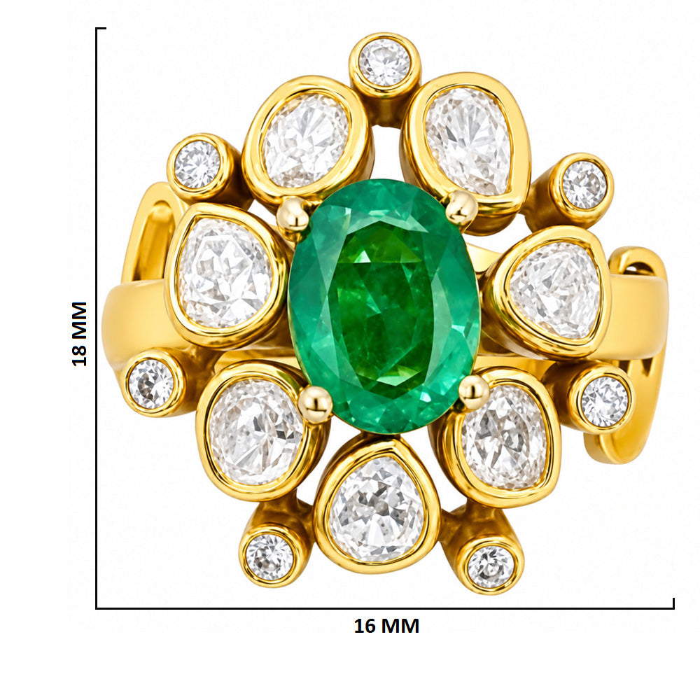 Adjustable 18K Gold Plated Green Gemstone Fashion Ring with Sparkling CZ Accents Size 5-10 BIR1002