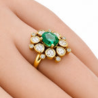 Adjustable 18K Gold Plated Green Gemstone Fashion Ring with Sparkling CZ Accents Size 5-10 BIR1002