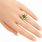 Adjustable 18K Gold Plated Green Gemstone Fashion Ring with Sparkling CZ Accents Size 5-10 BIR1002