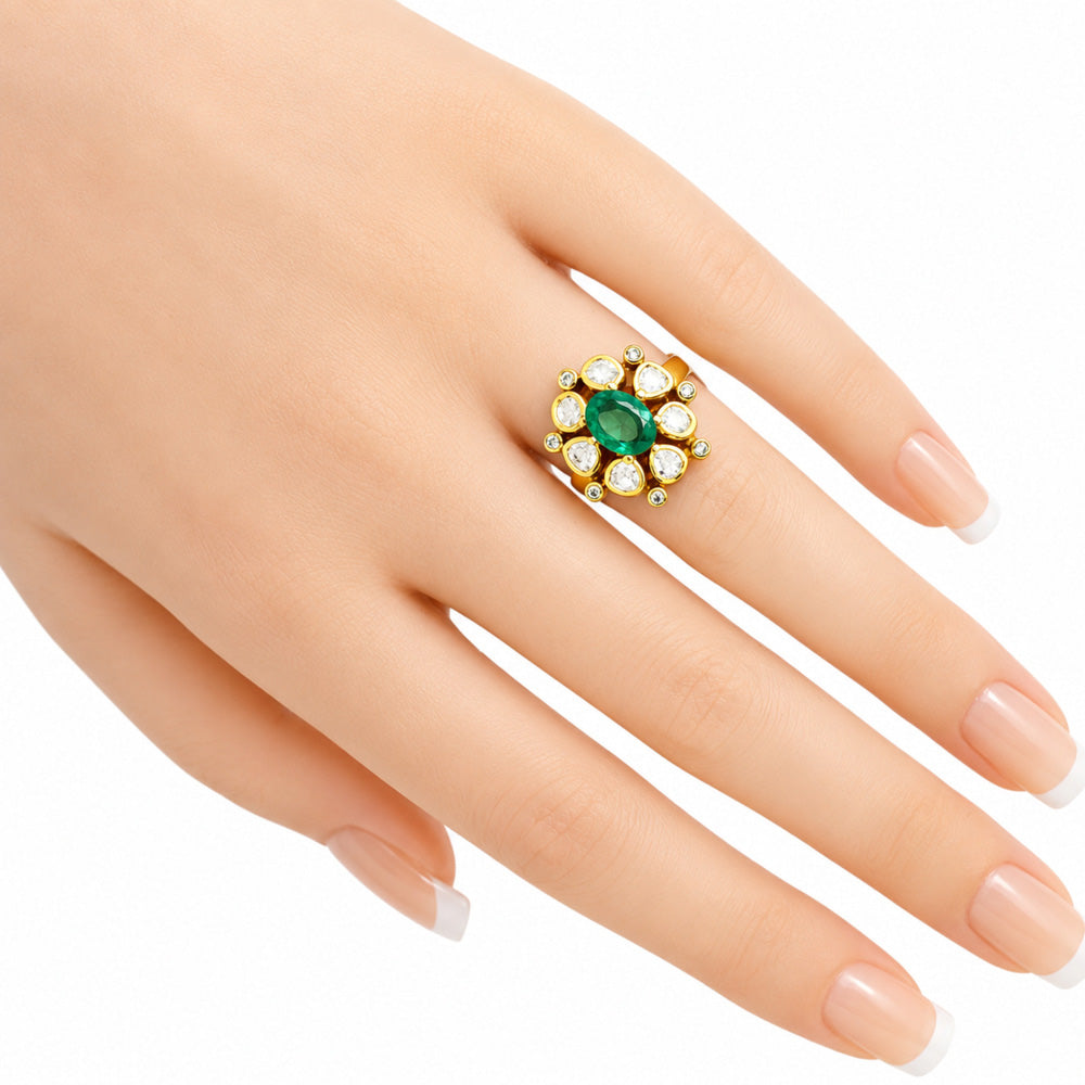 Adjustable 18K Gold Plated Green Gemstone Fashion Ring with Sparkling CZ Accents Size 5-10 BIR1002