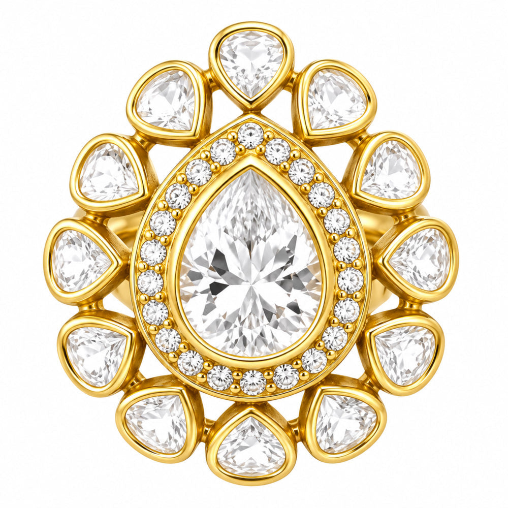 Adjustable 18K Gold Plated Colorful Gemstone Statement Halo Ring Jewelry Size 5-10 BIR1003