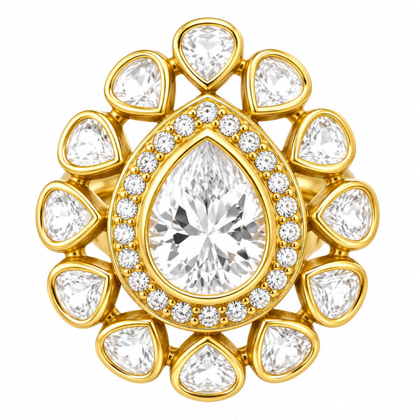 Adjustable 18K Gold Plated Colorful Gemstone Statement Halo Ring Jewelry Size 5-10 BIR1003