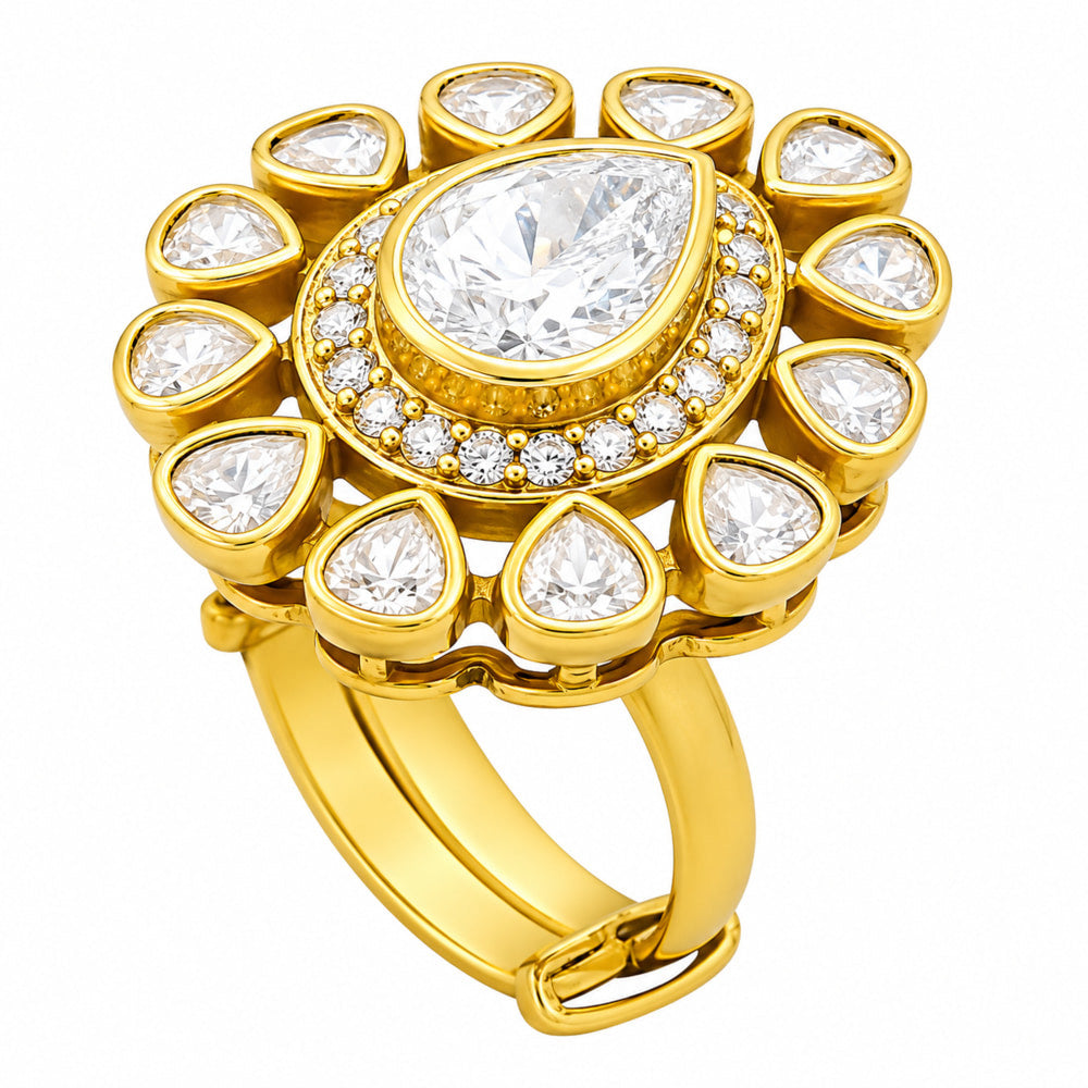 Adjustable 18K Gold Plated Colorful Gemstone Statement Halo Ring Jewelry Size 5-10 BIR1003