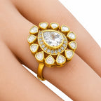 Adjustable 18K Gold Plated Colorful Gemstone Statement Halo Ring Jewelry Size 5-10 BIR1003