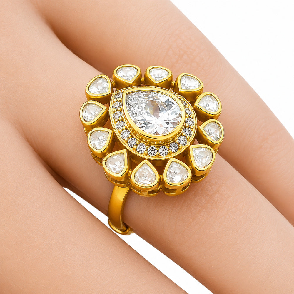 Adjustable 18K Gold Plated Colorful Gemstone Statement Halo Ring Jewelry Size 5-10 BIR1003