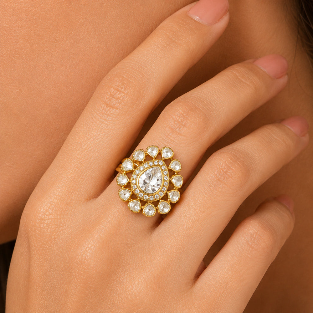 Adjustable 18K Gold Plated Colorful Gemstone Statement Halo Ring Jewelry Size 5-10 BIR1003