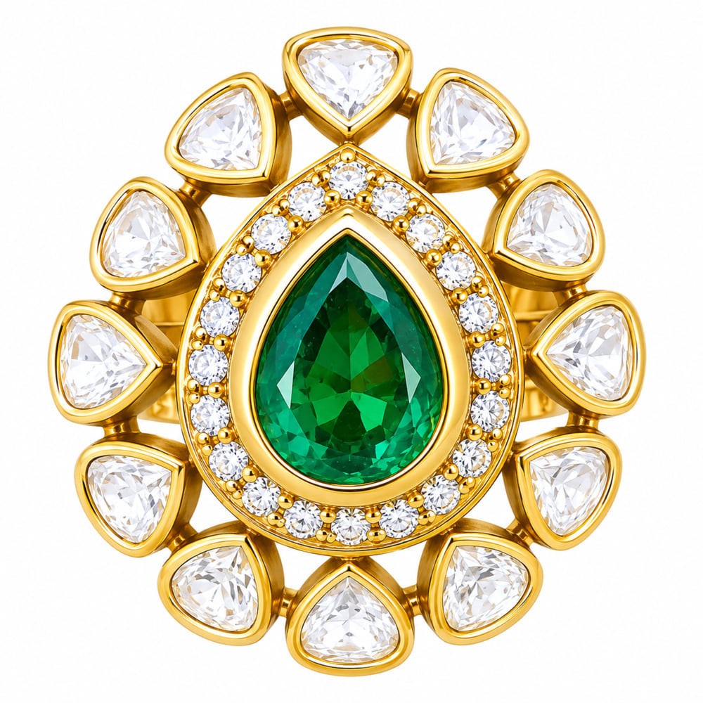 Adjustable 18K Gold Plated Colorful Gemstone Statement Halo Ring Jewelry Size 5-10 BIR1003