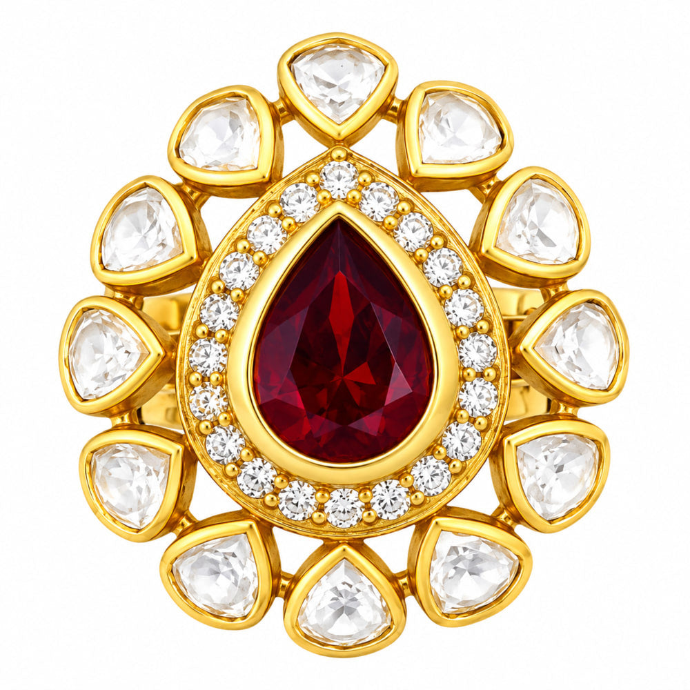 Adjustable 18K Gold Plated Colorful Gemstone Statement Halo Ring Jewelry Size 5-10 BIR1003