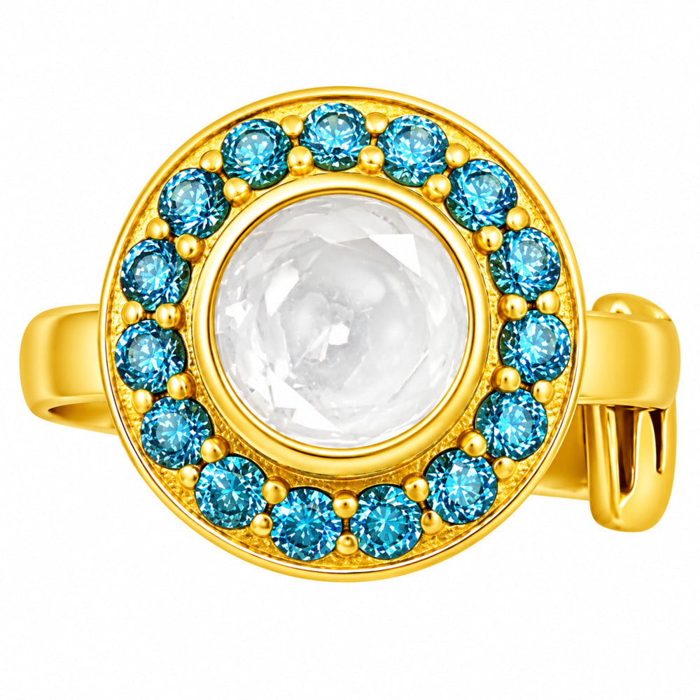 Adjustable 18K Gold Plated Colorful Gemstone Halo Ring for Women Size 5-10 BIR1004