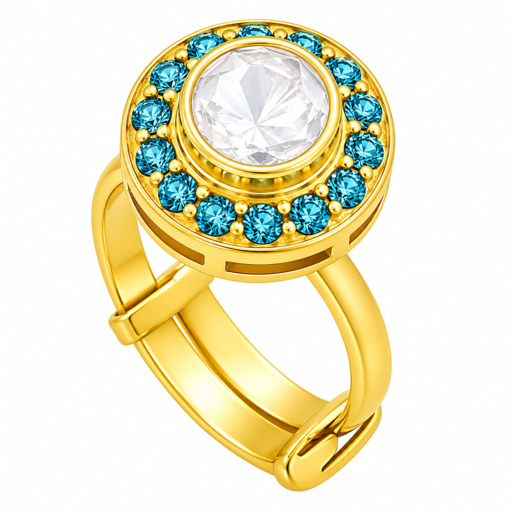Adjustable 18K Gold Plated Colorful Gemstone Halo Ring for Women Size 5-10 BIR1004