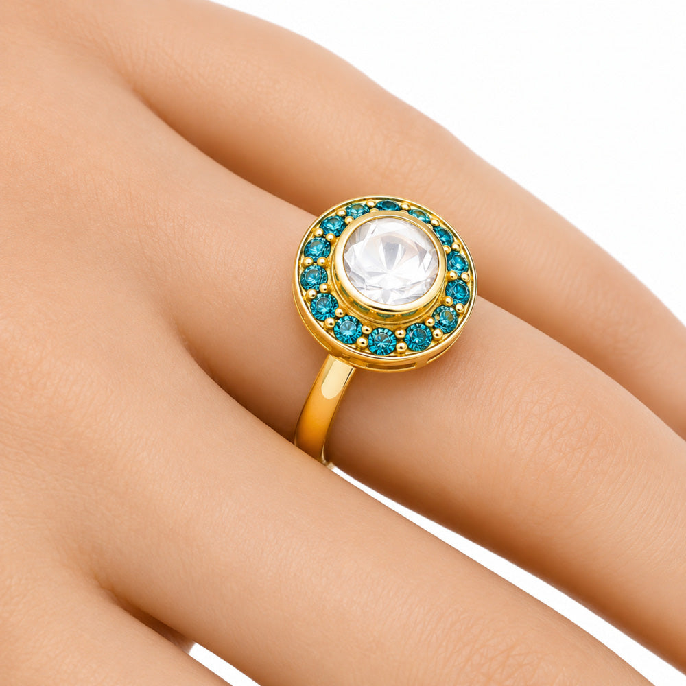 Adjustable 18K Gold Plated Colorful Gemstone Halo Ring for Women Size 5-10 BIR1004