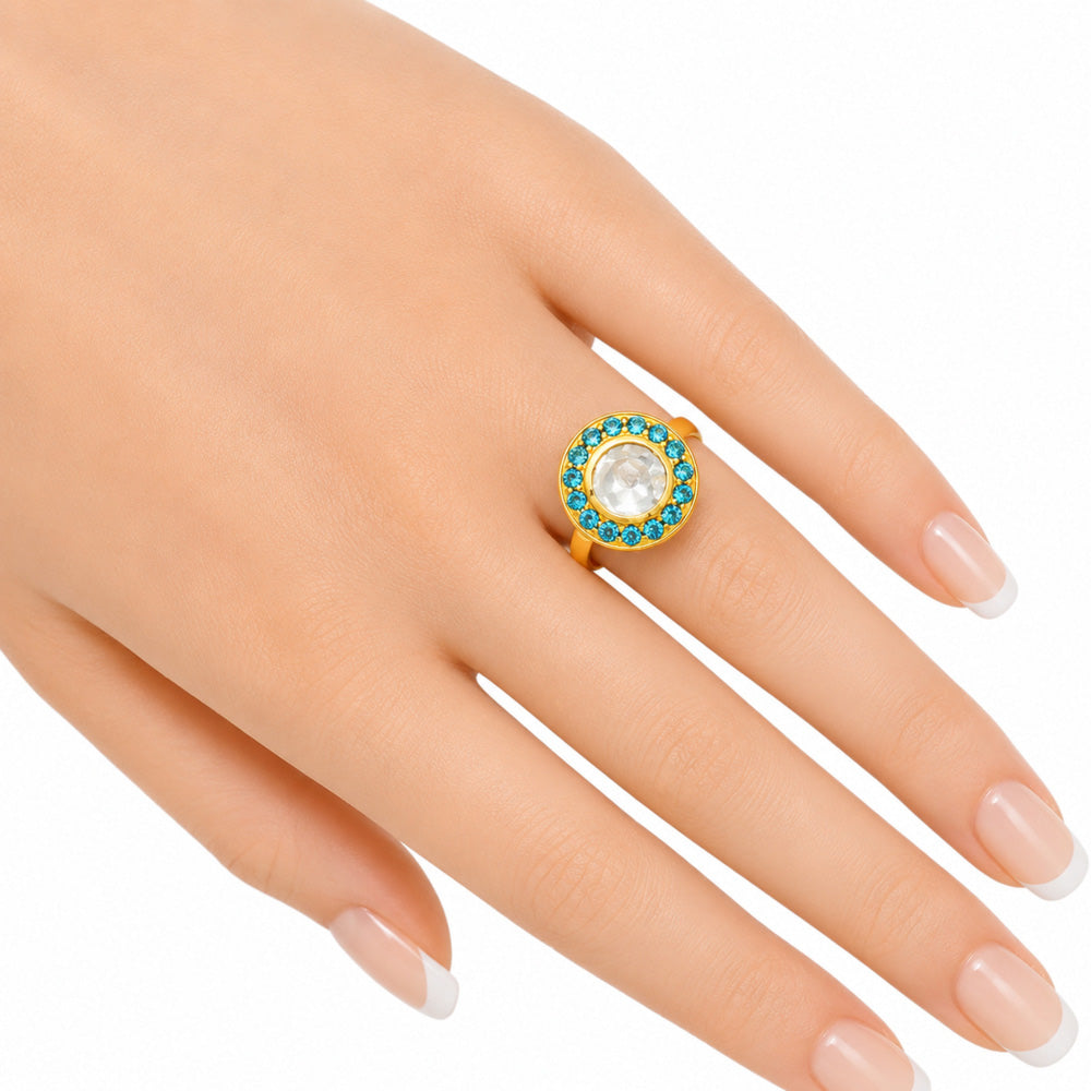 Adjustable 18K Gold Plated Colorful Gemstone Halo Ring for Women Size 5-10 BIR1004
