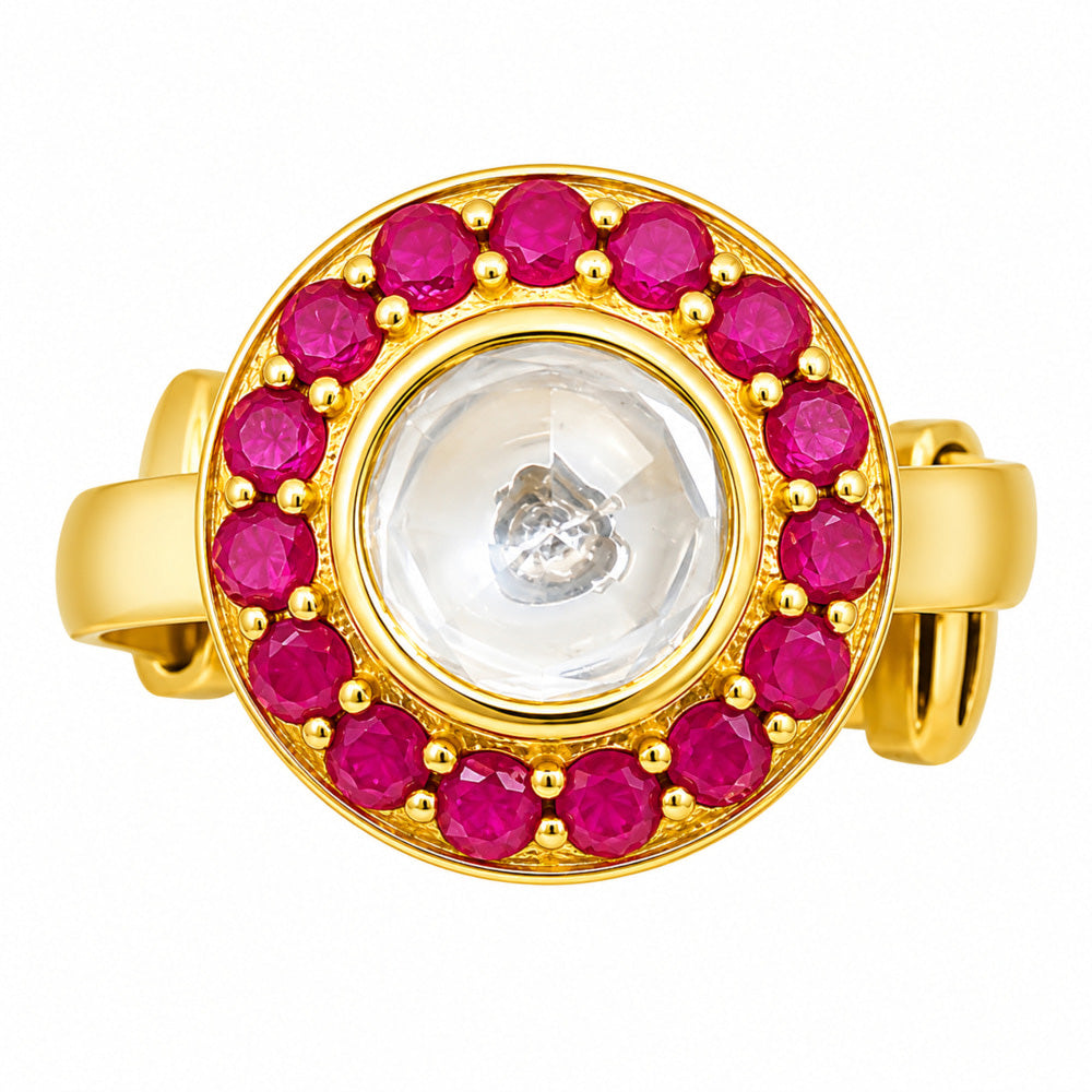 Adjustable 18K Gold Plated Colorful Gemstone Halo Ring for Women Size 5-10 BIR1004