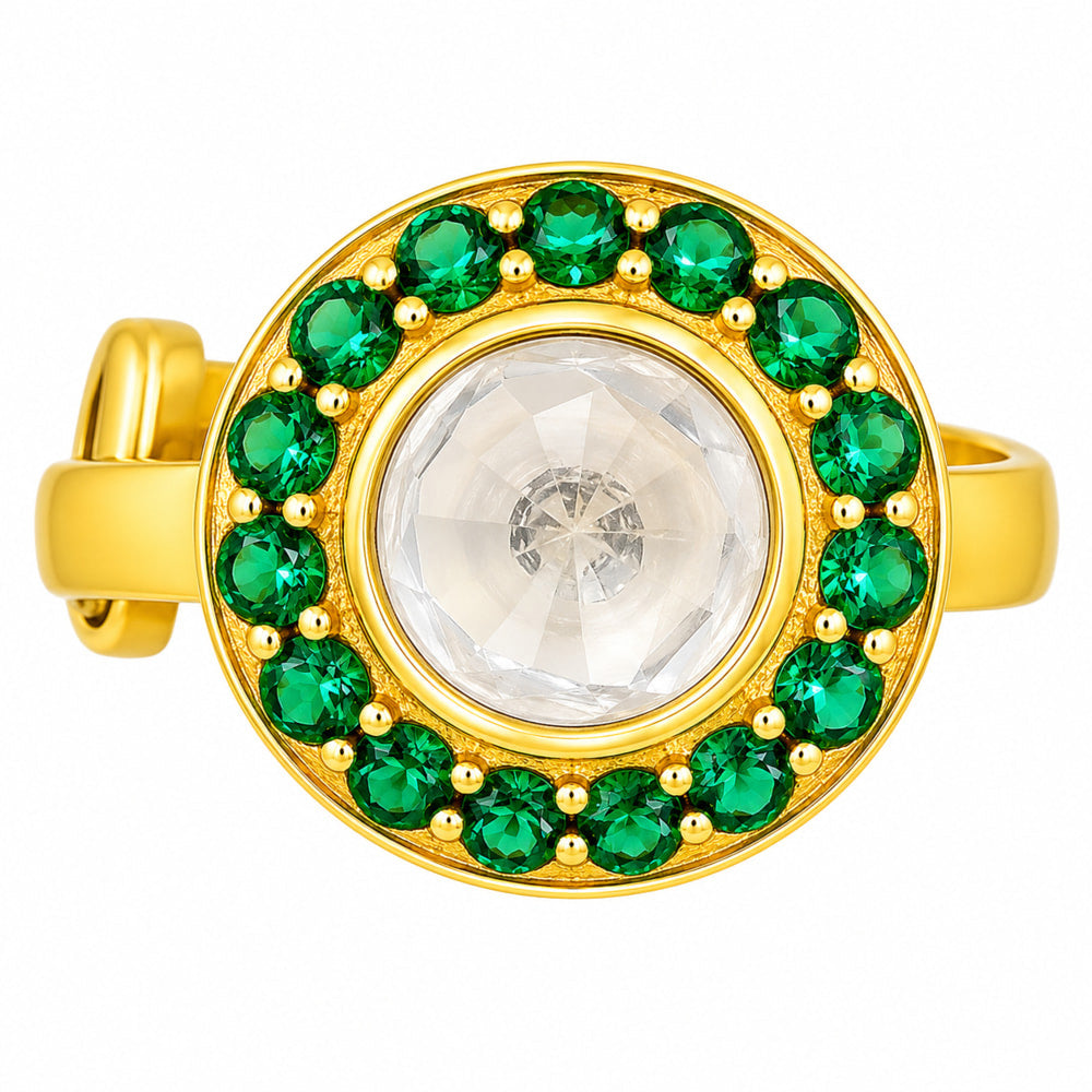 Adjustable 18K Gold Plated Colorful Gemstone Halo Ring for Women Size 5-10 BIR1004