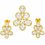 18K Gold Plated CZ Floral Pendant Necklace & Stud Earrings Set For Women BIT1001