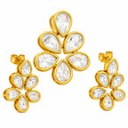 18K Gold Plated CZ Floral Pendant Necklace & Stud Earrings Set For Women BIT1001