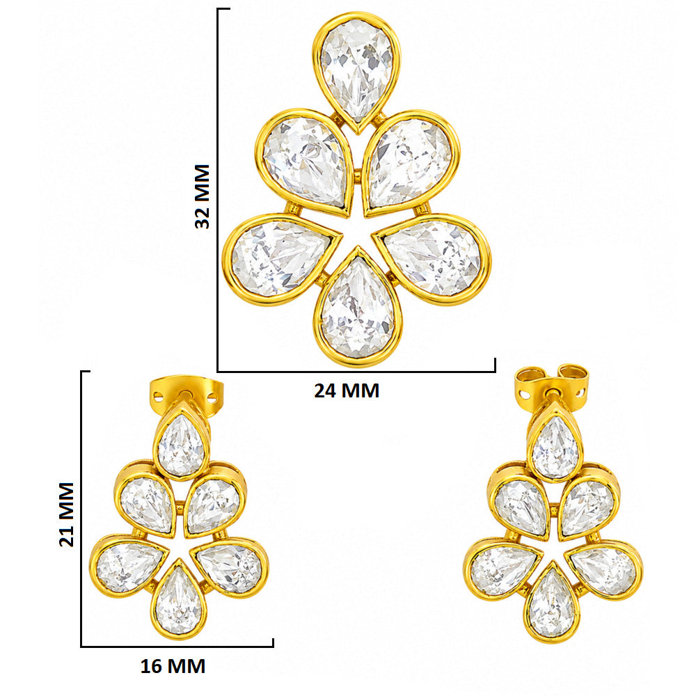 18K Gold Plated CZ Floral Pendant Necklace & Stud Earrings Set For Women BIT1001