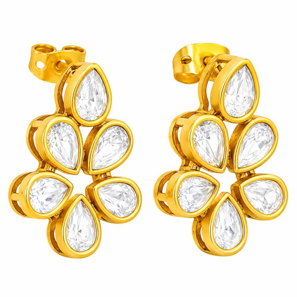 18K Gold Plated CZ Floral Pendant Necklace & Stud Earrings Set For Women BIT1001