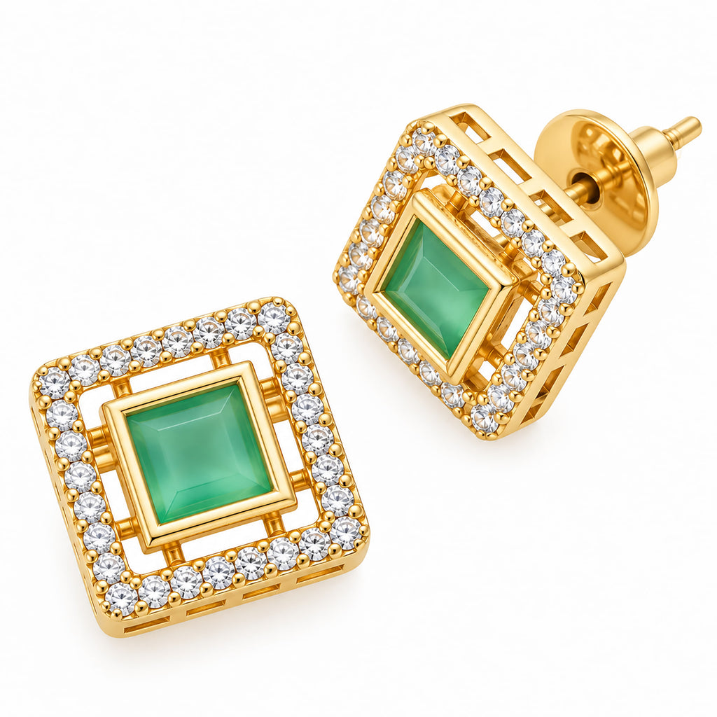 Gold Plated Pink/Green/White Stone Necklace & Earring Set with White Crystal Detailing, Designer Jewellery Set for Women, Wedding & Festive Wear BIT1002