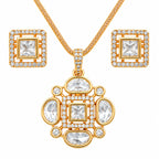 Gold Plated Pink/Green/White Stone Necklace & Earring Set with White Crystal Detailing, Designer Jewellery Set for Women, Wedding & Festive Wear BIT1002