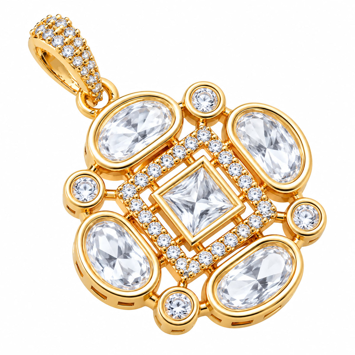 Gold Plated Pink/Green/White Stone Necklace & Earring Set with White Crystal Detailing, Designer Jewellery Set for Women, Wedding & Festive Wear BIT1002