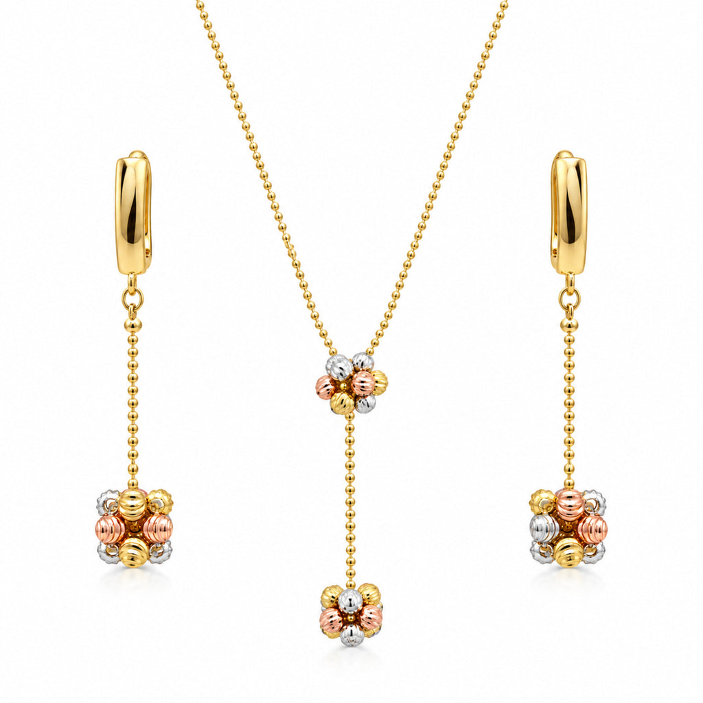 Gold Plated Triple Tone Floral Necklace & Earrings Set with Beaded Design for Women, Traditional Designer Jewellery for Wedding & Festive Wear BIT1005